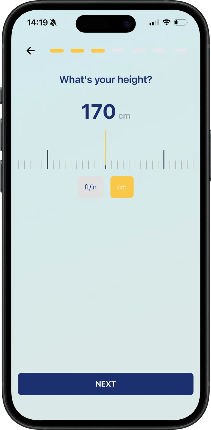 Nutriely setup asking for your height